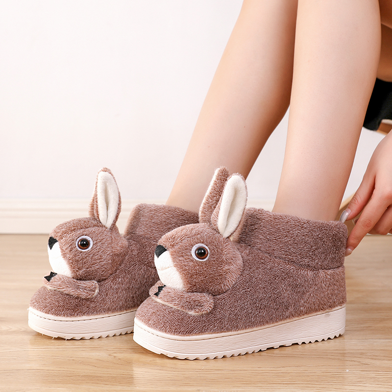 冬天棉拖鞋女鞋子毛拖鞋包跟月子棉鞋可爱兔兔加厚底防滑保暖大童