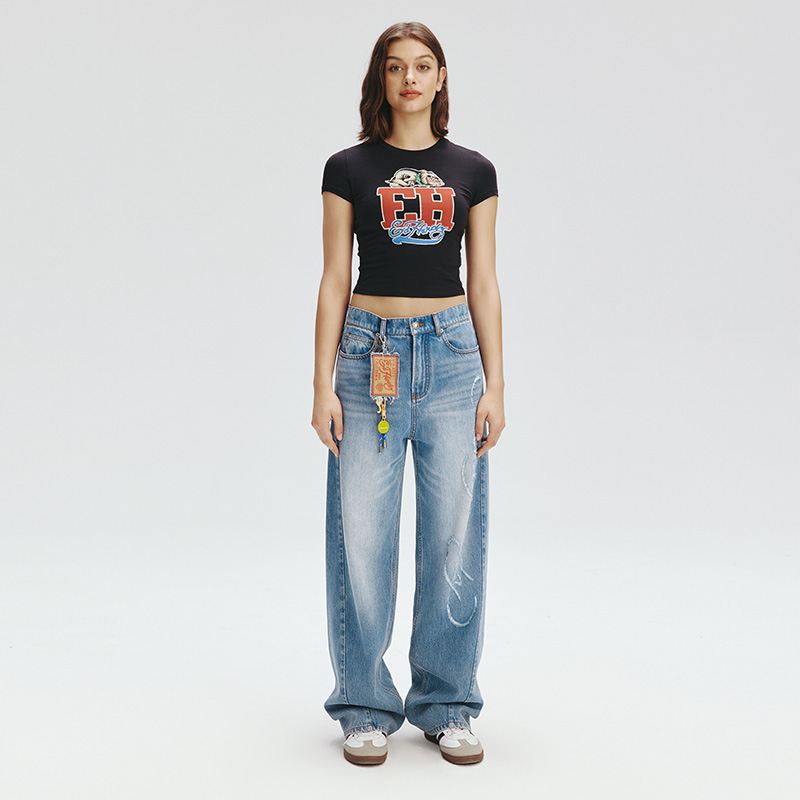 Ed Hardy埃德哈迪2025秋季新款女士黑色针织拔印烫钻紧身短袖T恤 - 图3