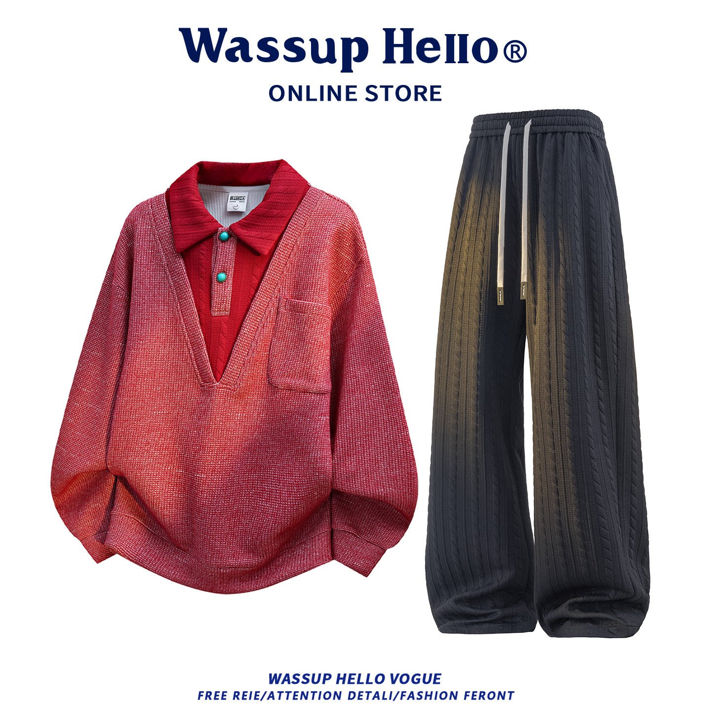 美式针织假两件休闲运动套装男款春秋季老钱风卫衣长裤穿搭两件套,淘宝优惠券,粉丝福利购,淘宝优惠卷