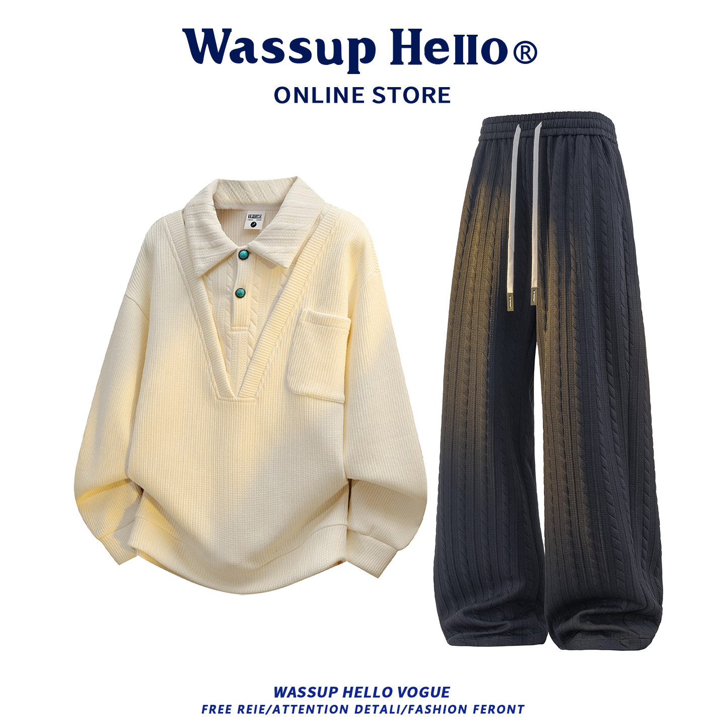 美式针织假两件休闲运动套装男款春秋季老钱风卫衣长裤穿搭两件套,淘宝优惠券,粉丝福利购,淘宝优惠卷