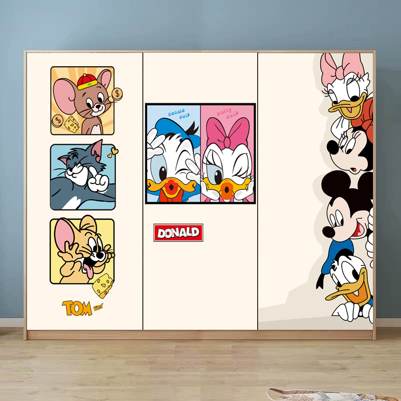 卡通可爱米老鼠儿童房翻新衣柜门贴整张自粘房门旧门改造遮丑贴画