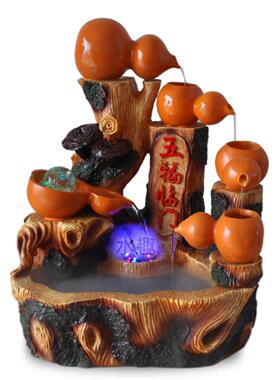 风水轮加湿器 流水喷泉 五福临门 仿陶瓷流水摆件 葫芦工艺品
