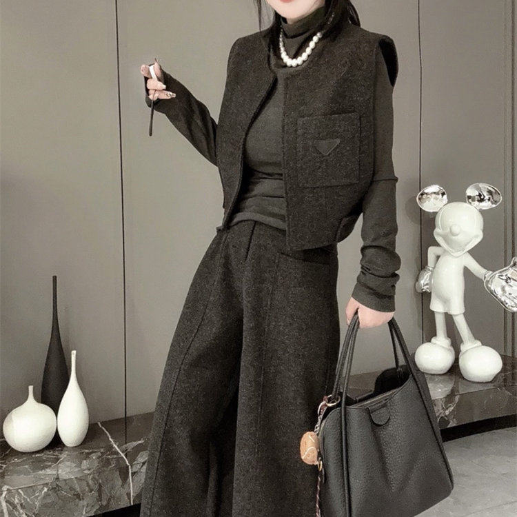 2026春季网红爆款时尚三件套女高级感毛呢马甲+高领打底衫+阔腿裤,淘宝优惠券,粉丝福利购,淘宝优惠卷
