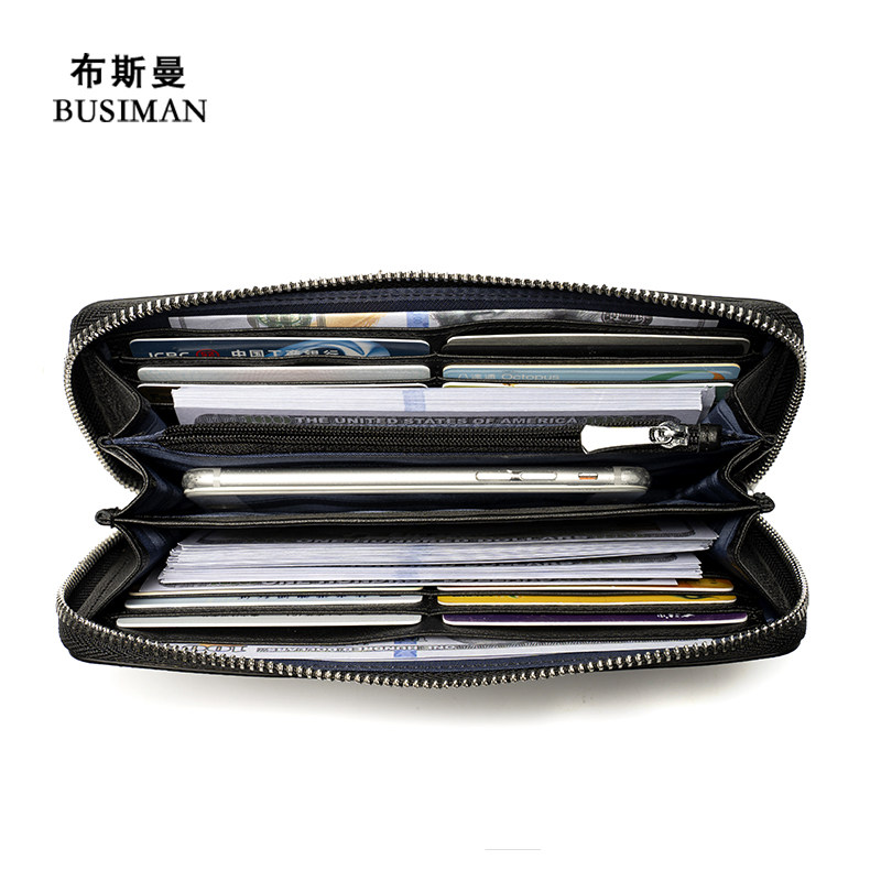 长款男士真皮拉链棋盘格子休闲钱包 布斯曼钱包