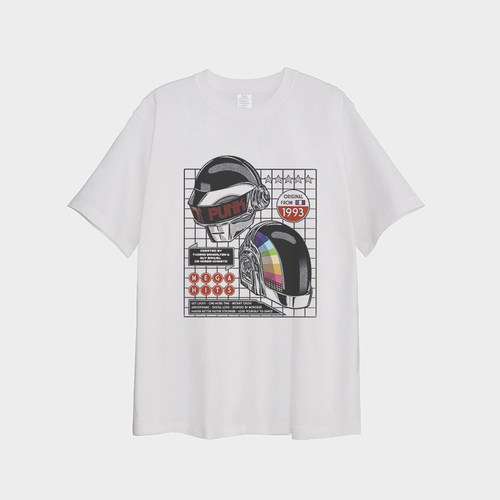 Daft Punk蠢朋克T恤短袖电子乐男女夏季纯棉衣服音乐 - 图1