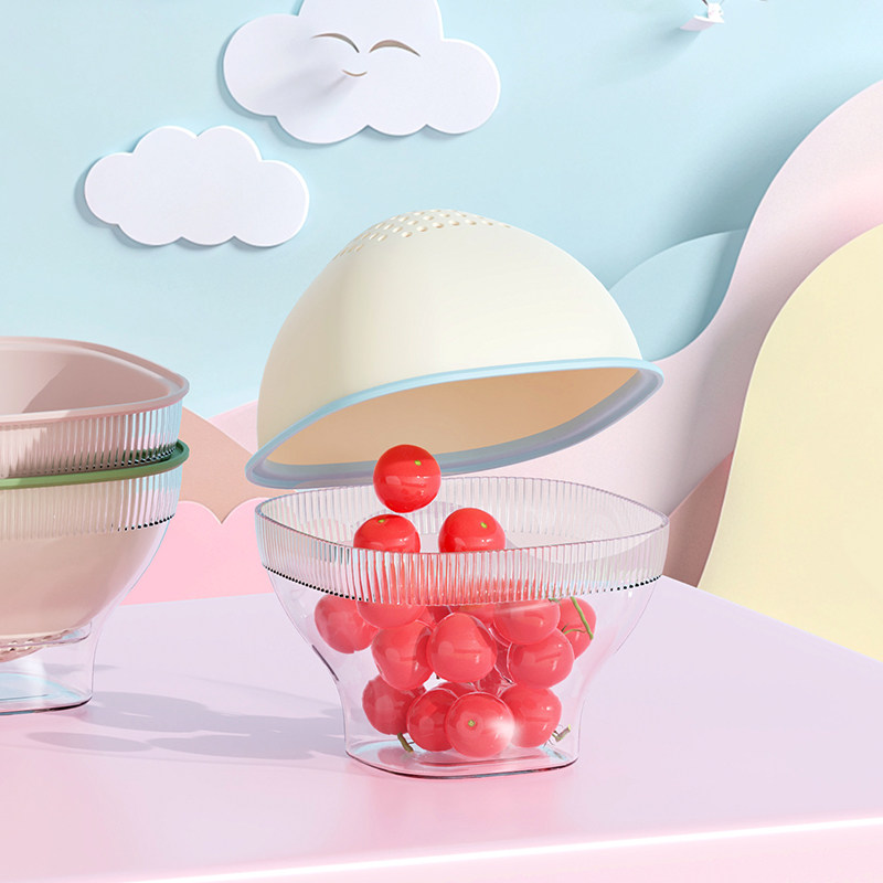 双层沥水篮果盘客厅家用高端精致高颜值厨房淘米沥水篮零食摆放盘,淘宝优惠券,粉丝福利购,淘宝优惠卷