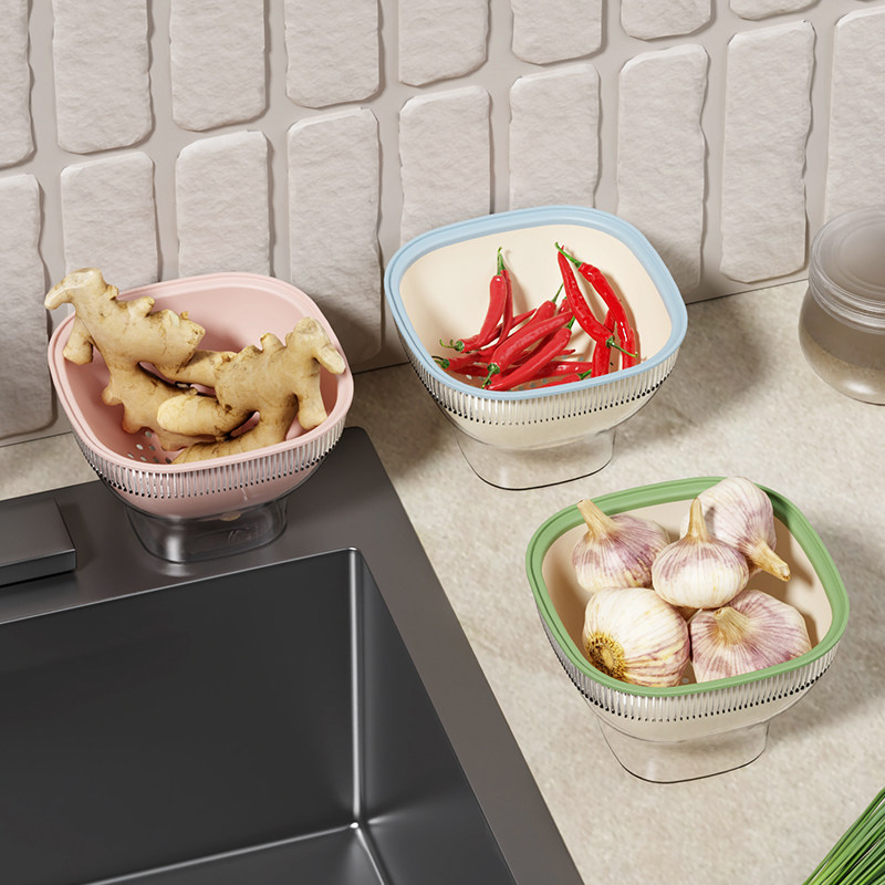 双层沥水篮果盘客厅家用高端精致高颜值厨房淘米沥水篮零食摆放盘,淘宝优惠券,粉丝福利购,淘宝优惠卷