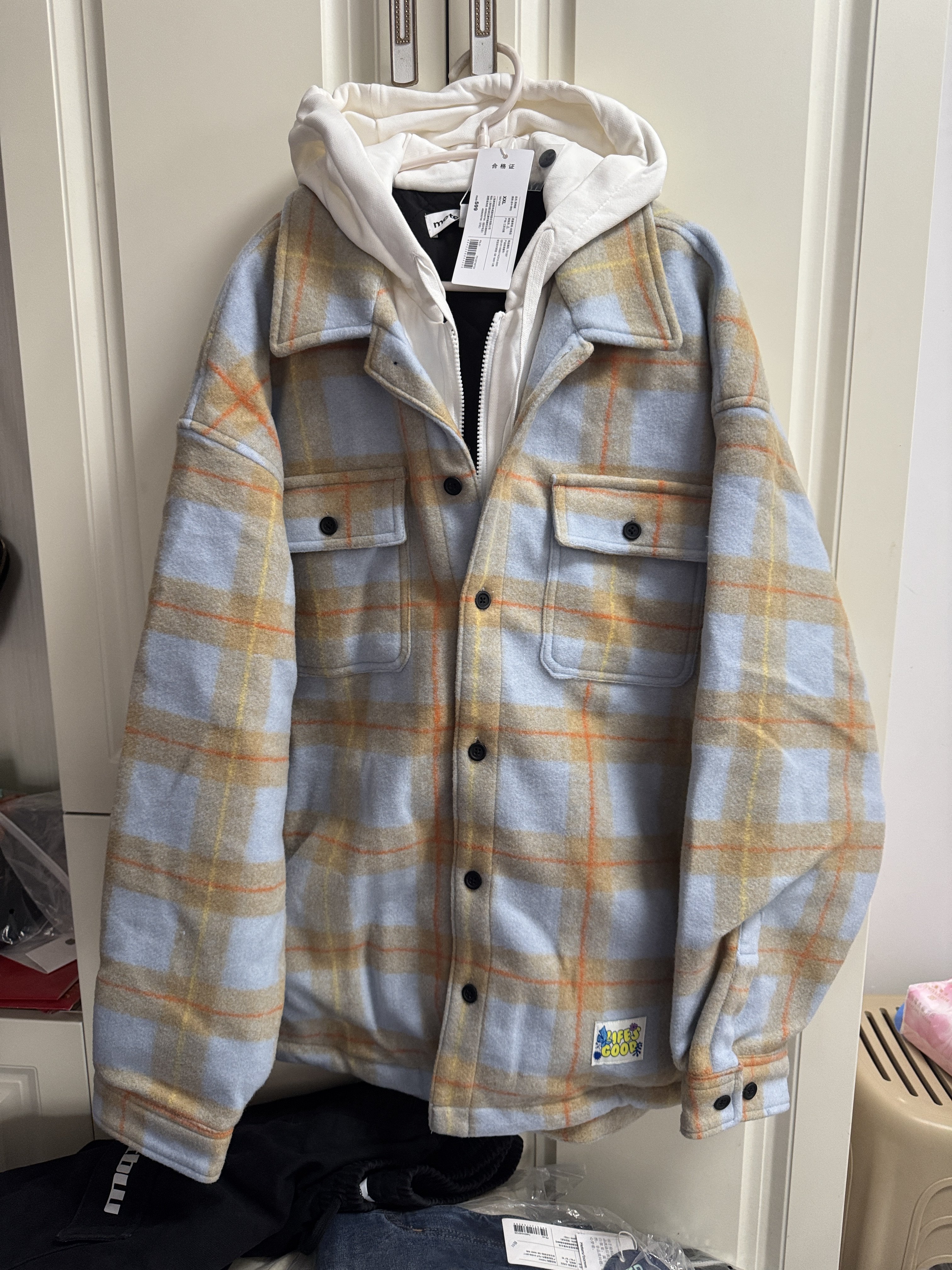 美特斯男装外套冬季加厚仿呢子夹棉连帽格子保暖棉服上衣宽松棉衣,淘宝优惠券,粉丝福利购,淘宝优惠卷