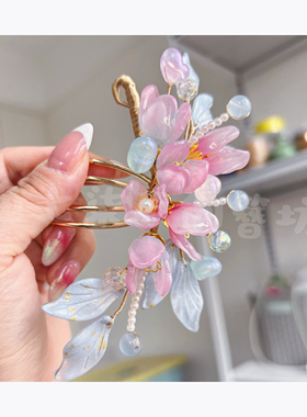 鱼七柒原创簪坊《粉黛》琉璃仙女色系汉服头饰发簪子饰品