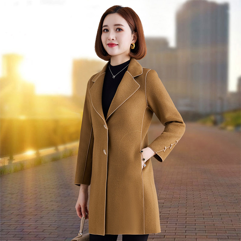 高端双面羊绒毛呢外套女冬2025新款气质妈妈装中长款外套红色大衣,淘宝优惠券,粉丝福利购,淘宝优惠卷