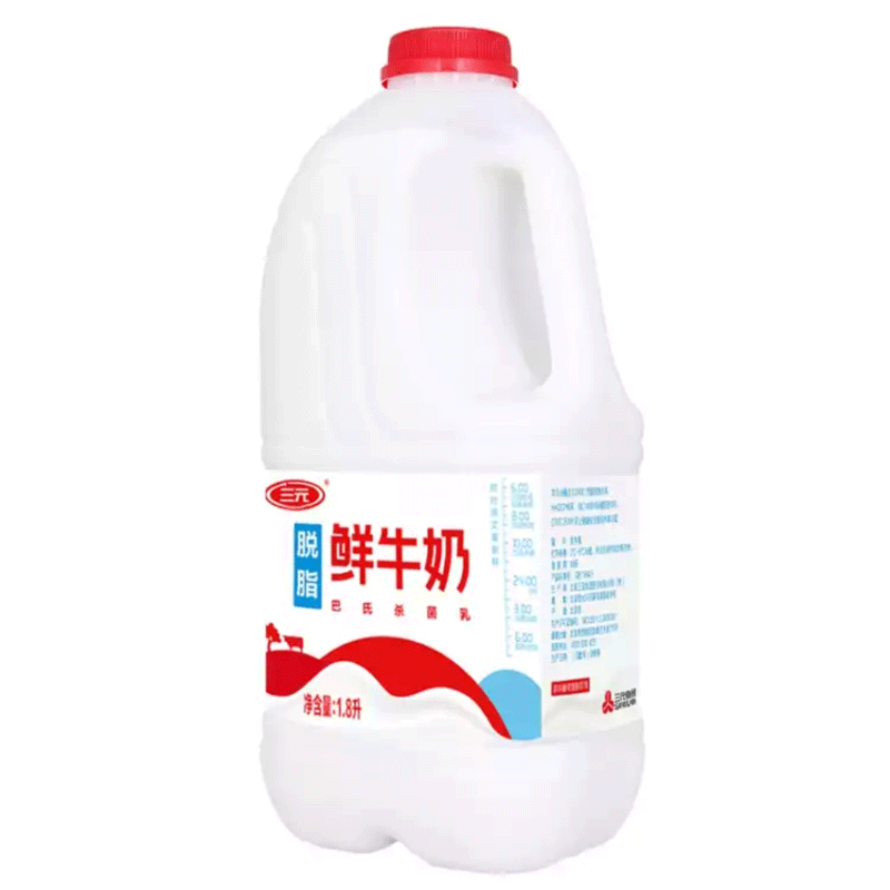 三元巴氏杀菌脱脂鲜牛奶桶装低温零脂肪纯牛奶1800ml*桶 - 图0