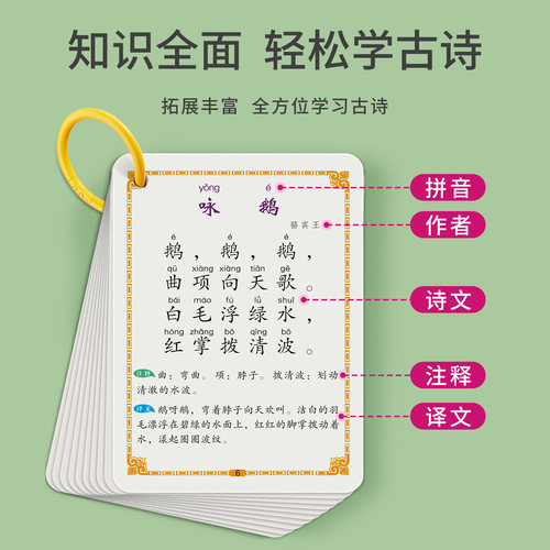 儿童古诗词卡片必背人教版唐诗宋词小学生1-6年级早教识字卡片启蒙幼小衔接识字卡片全套速记记忆手卡课本古诗词卡片宝宝玩具神器-图1