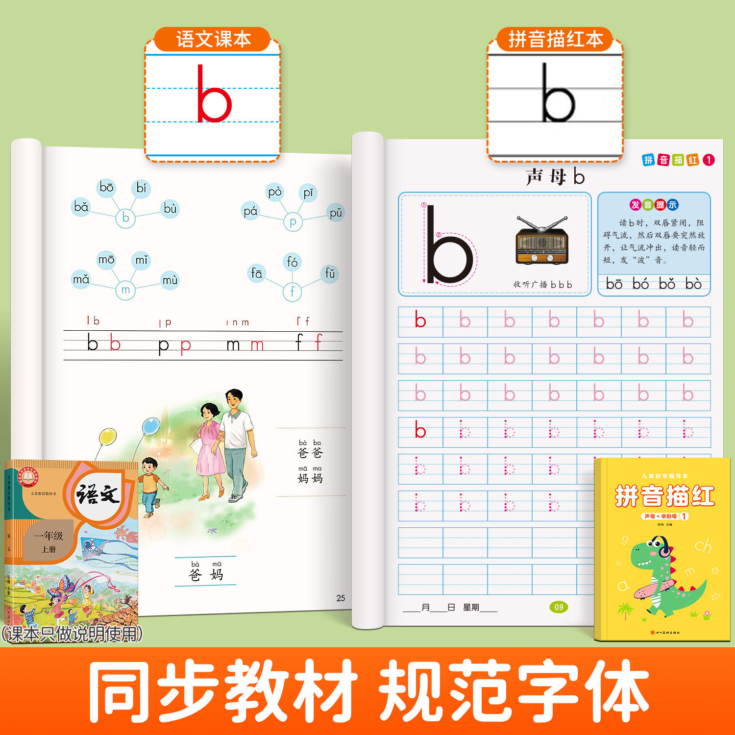 拼音练字帖幼小衔接每日一练幼儿园字帖幼儿声母韵母拼读描红本点阵练字初学者中班学前班大班练习册全套儿童一年级幼升小练字贴