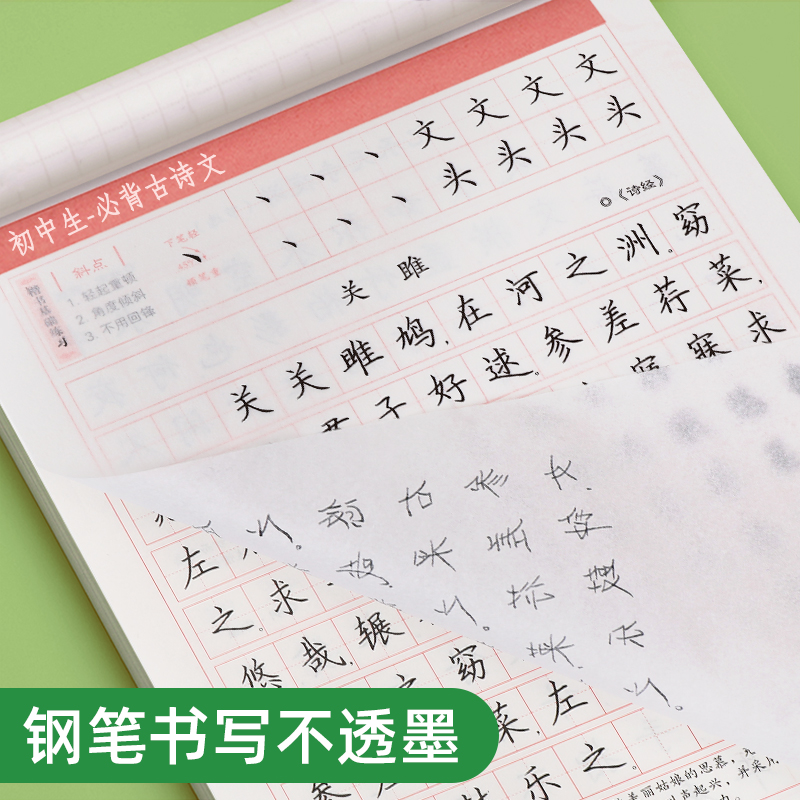 初中生专用练字帖中学生语文必备61篇古诗词字帖七年级八年级古诗文文言文正楷入门基础训练成年男硬笔书法楷书控笔训练临摹练习本-图1