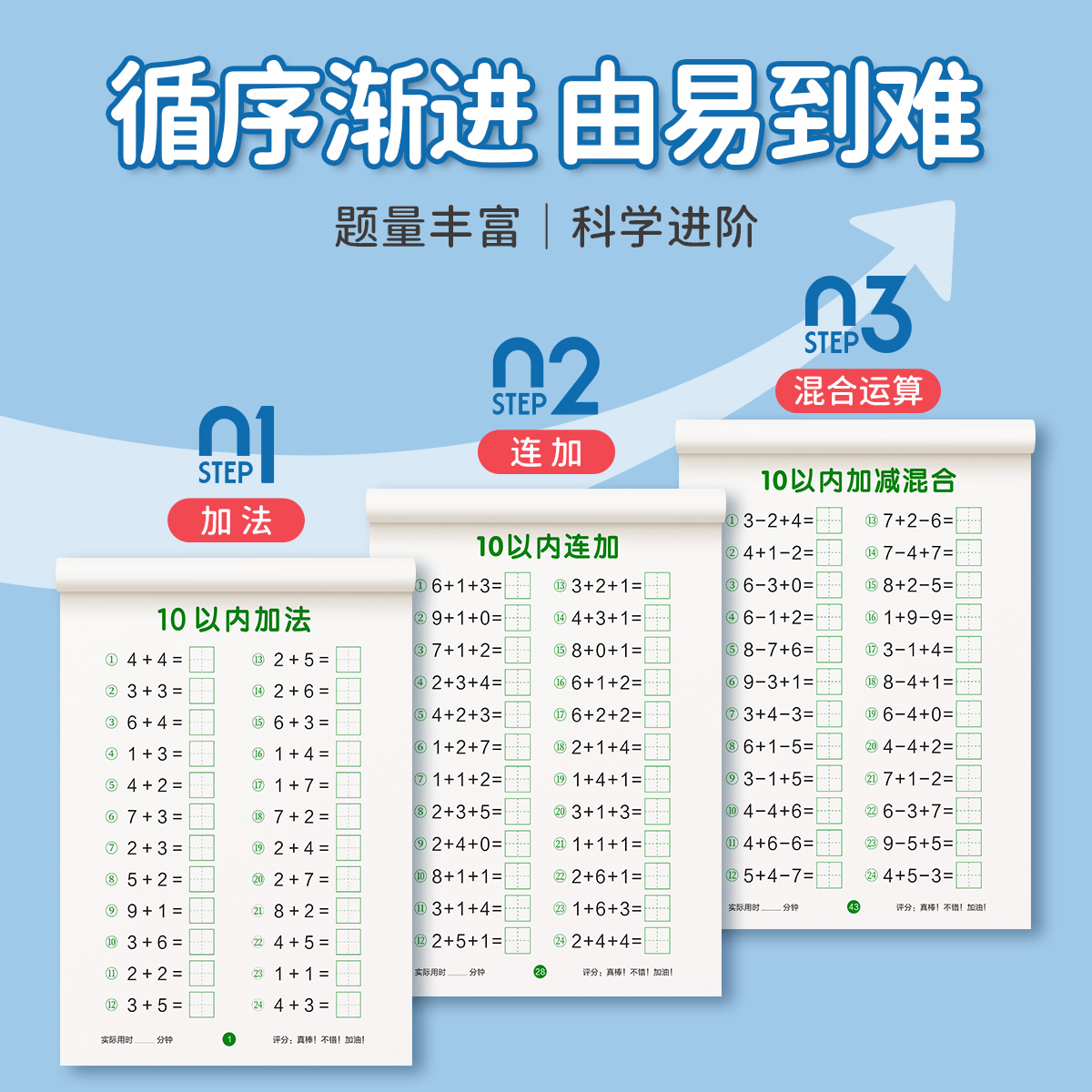 10以内加减法天天练口算题卡练习册分解与组成幼儿园小大班儿童启蒙数学题十以内的加减法学前班幼小衔接一日一练教材全套每日一练-图1