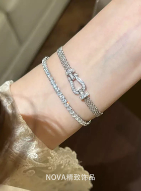 中古vintager编织满钻马蹄扣表带手链女轻奢设计感精致高级感手链