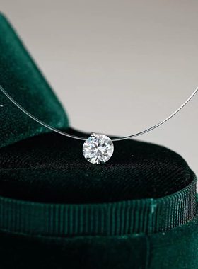 人鱼之泪s925银莫桑钻鱼线项链女款隐形透明吊坠简约锁骨链毛衣链