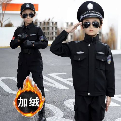 儿童服装男童特警服警官加绒套装女童冬款警察服装扮幼儿园演出服-图2