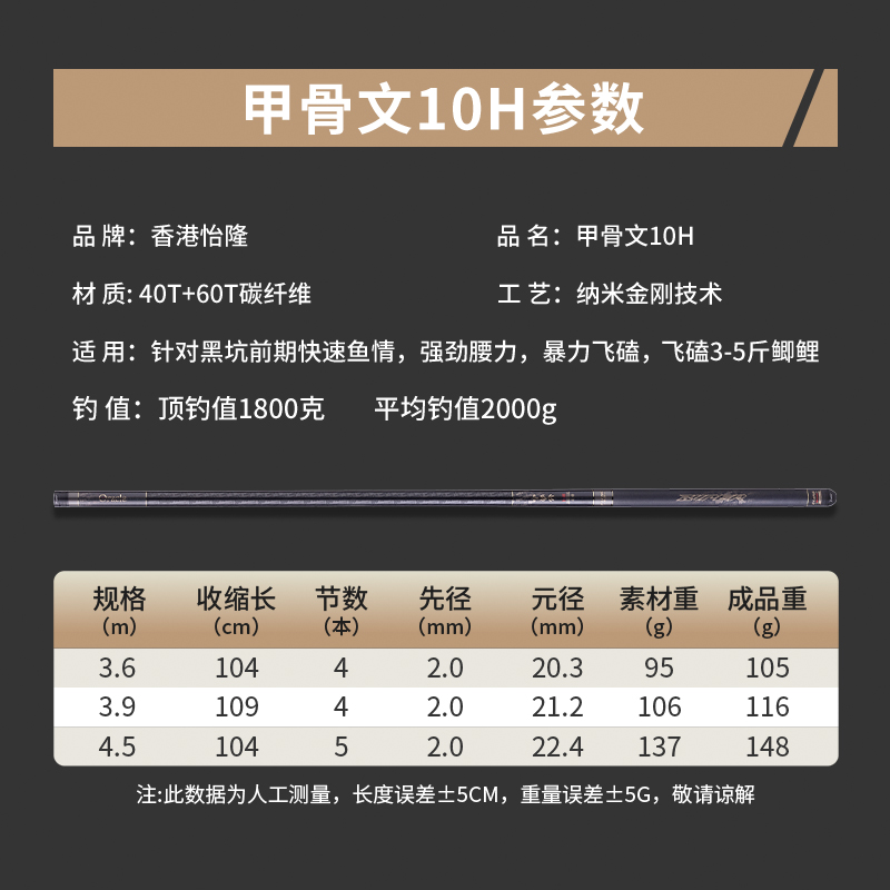 香港怡隆甲骨文19调黑坑鱼竿5H6H8H10H12H15H正品官方 - 图2