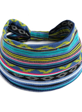 Bohemian striped headband弹力宽版包腰头带波西米亚条纹发带女
