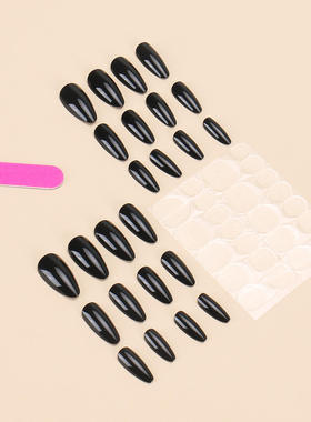 24Pcs pure black nail art piece with removable fake nails