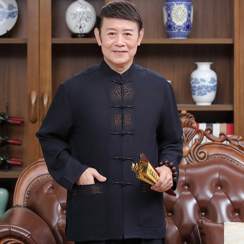 瑞杰夫旗舰店中国风唐装男长袖亚麻套装春秋季中式汉服中老年人棉麻大码爸爸装0