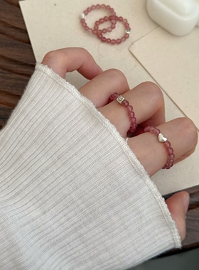 天然草莓晶串珠元气可爱桃花戒指