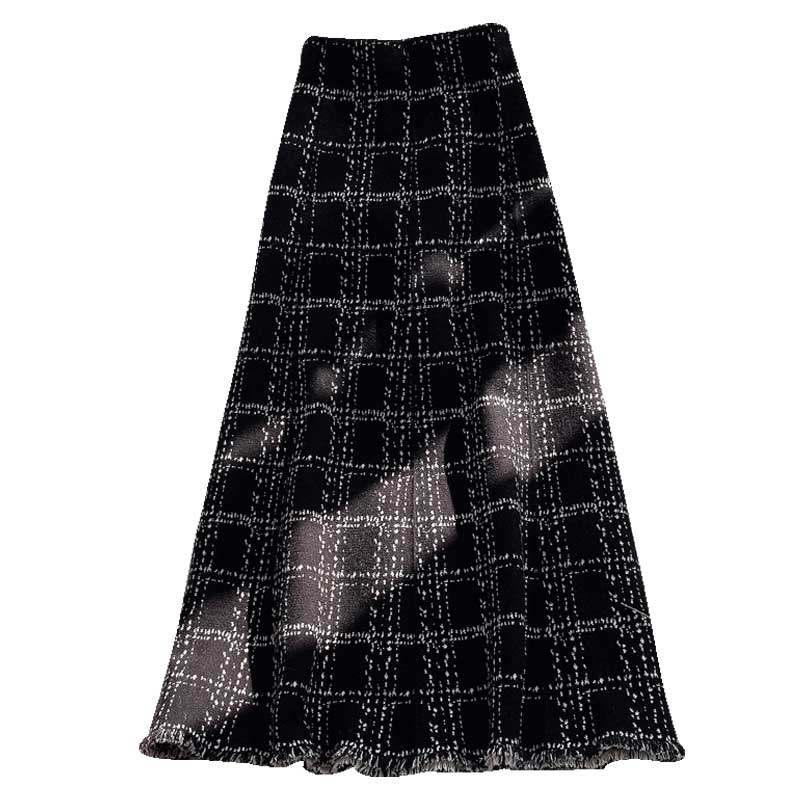 2020秋冬新款小香风格子针织裙长裙 茵蔚半身裙