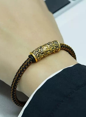 马年红色手绳皮绳搭配转运珠手链