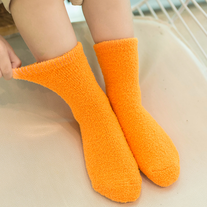 儿童珊瑚绒袜子秋冬加绒加厚中筒袜韩版男女童彩色保暖袜睡眠袜潮