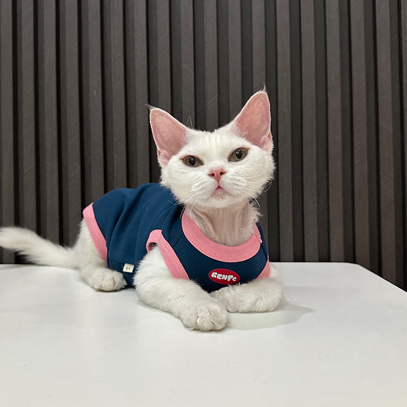 任发财原创潮牌背心纯棉无毛猫衣服德文衣服斯芬克斯猫可爱-图1