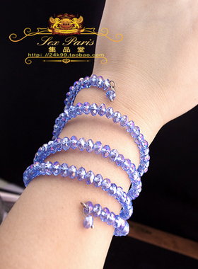 韩国欧美时尚饰品蓝色冰凉幻彩闪亮水晶晶串珠多层手脚镯链夏日海