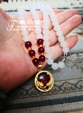 闪亮水钻人造珍珠蝴蝶结清新项链