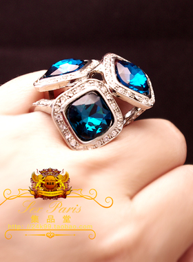 韩国欧美款饰品夸张超闪方形戒指