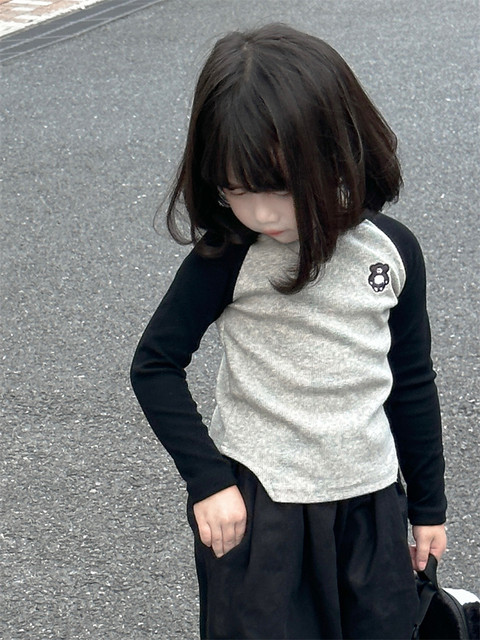 Boys and girls round neck Korean style long-sleeved stylish T-shirt for children