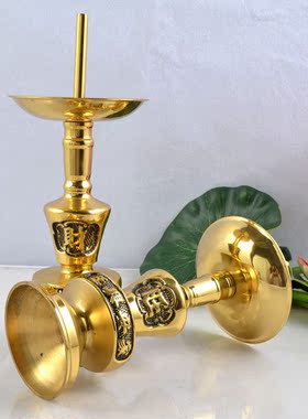 纯铜旺财灯座蜡烛台佛具