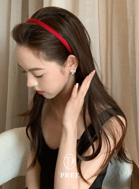 Pree·“38度夏日”~韩系红色缎面头箍女简约窄版基础款装饰发箍