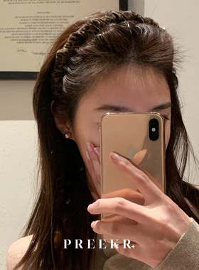 韩系复古豹纹褶皱带齿发箍