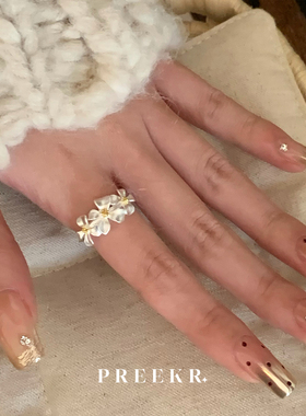 韩系温柔甜美花朵开口戒指