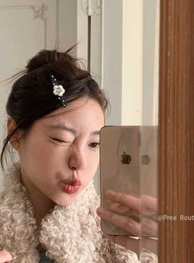 Pree“girls crush”设计感小众花朵发夹女水钻装饰黑色发饰