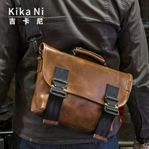 Giqani sports locomotive riding obliquely satchel backpacks retro-planted tannins Bull Leather Single Shoulder Chest Bag Tidal postman bag Men