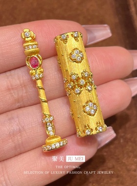 古法金魔法棒吊坠拉丝筒挂坠 精致女新款时尚设计感沙金项链