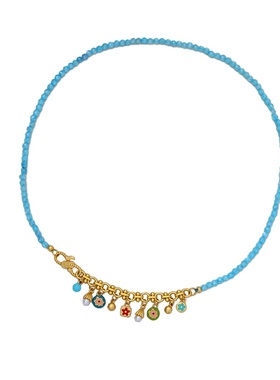 复古轻奢新款蓝色天然石串珠项链女百搭高级感精致简约小众锁骨链