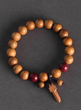 8/10mm桃木串珠手串文艺复古民族风紫金朱砂情侣手链小木剑手饰