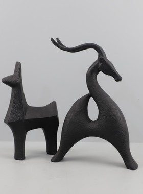 欧式创意简约黑色动物铸铁雕塑摆件办公室客厅餐厅书房家居装饰品