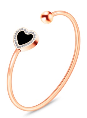 欧美简约15mm开口手镯时尚不锈钢滴油镶钻爱心钛钢手环