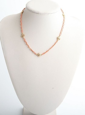 日常饰品t系列 复古金橘红色珐琅釉链条短款项链锁骨链