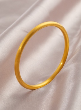 欧美新款古法沙金磨砂金手镯实心传承素圈镯子女款手环首饰