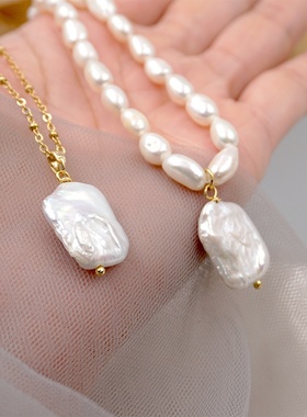 异形巴洛克珍珠项链大颗复古方块形颈链个性欧美大气珍珠链女