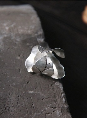 戒指男女士款 树叶个性夸张复古叶子指环 泰国手工银